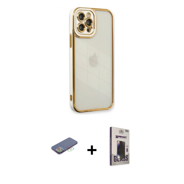 MARSİLYAN™- iPhone 12 Pro Max Kılıf Çekirdek Klasik Serisi - Siyah Bilvis Hayalet Cam Ekran Koruyucu + Renkli Kamera Lens Koruma Cam - MI