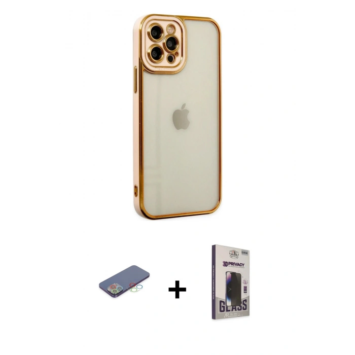 MARSİLYAN™- iPhone 12 Pro Max Kılıf Çekirdek Klasik Serisi - Siyah Bilvis Hayalet Cam Ekran Koruyucu + Renkli Kamera Lens Koruma Cam - MI