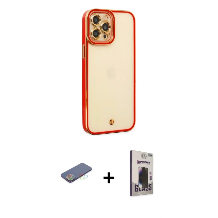 MARSİLYAN™- iPhone 12 Pro Max Kılıf Çekirdek Klasik Serisi - Siyah Bilvis Hayalet Cam Ekran Koruyucu + Renkli Kamera Lens Koruma Cam - MI