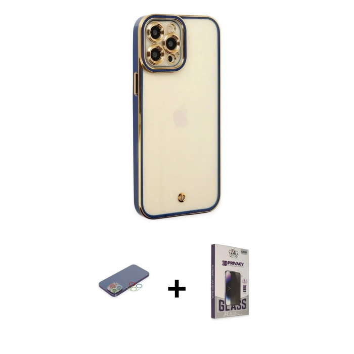MARSİLYAN™- iPhone 12 Pro Max Kılıf Çekirdek Klasik Serisi - Siyah Bilvis Hayalet Cam Ekran Koruyucu + Renkli Kamera Lens Koruma Cam - MI