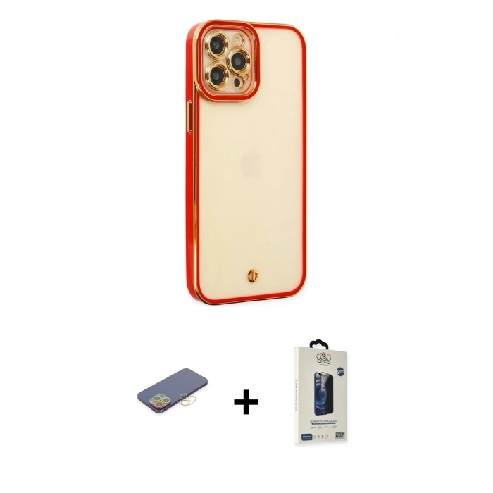 MARSİLYAN™- iPhone 12 Pro Max Kılıf Çekirdek Klasik Serisi - Siyah Bilvis Hayalet Cam Ekran Koruyucu + Renkli Kamera Lens Koruma Cam - SI
