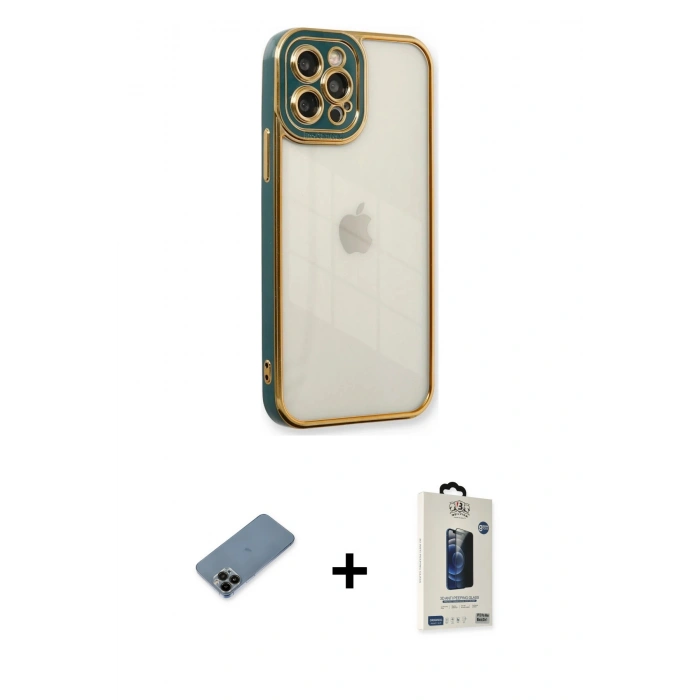 MARSİLYAN™- iPhone 12 Pro Max Kılıf Çekirdek Klasik Serisi - Siyah Bilvis Hayalet Cam Ekran Koruyucu + Shine Kamera Lens Koruma Cam - SH