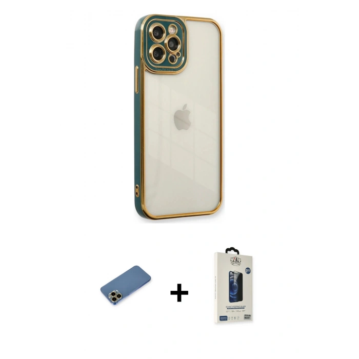 MARSİLYAN™- iPhone 12 Pro Max Kılıf Çekirdek Klasik Serisi - Siyah Bilvis Hayalet Cam Ekran Koruyucu + Shine Kamera Lens Koruma Cam - GD