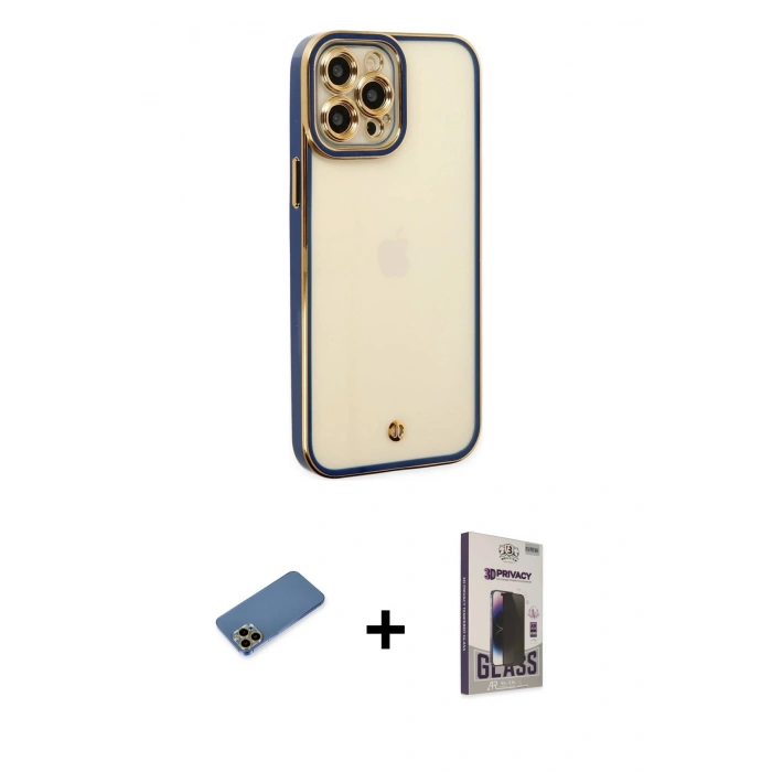 MARSİLYAN™- iPhone 12 Pro Max Kılıf Çekirdek Klasik Serisi - Siyah Bilvis Hayalet Cam Ekran Koruyucu + Shine Kamera Lens Koruma Cam - GD