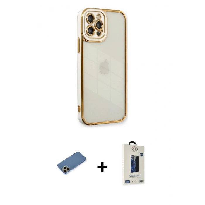 MARSİLYAN™- iPhone 12 Pro Max Kılıf Çekirdek Klasik Serisi - Siyah Bilvis Hayalet Cam Ekran Koruyucu + Shine Kamera Lens Koruma Cam - GD