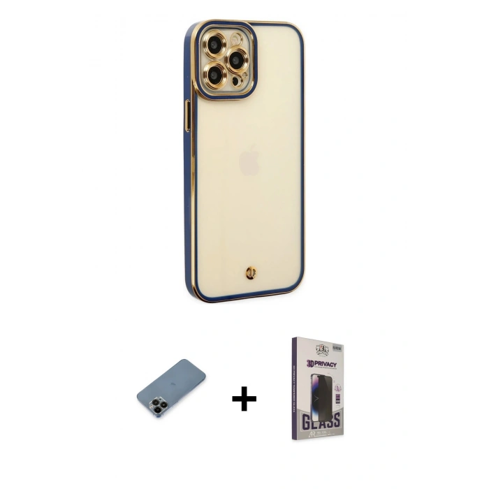 MARSİLYAN™- iPhone 12 Pro Max Kılıf Çekirdek Klasik Serisi - Siyah Bilvis Hayalet Cam Ekran Koruyucu + Shine Kamera Lens Koruma Cam - SH