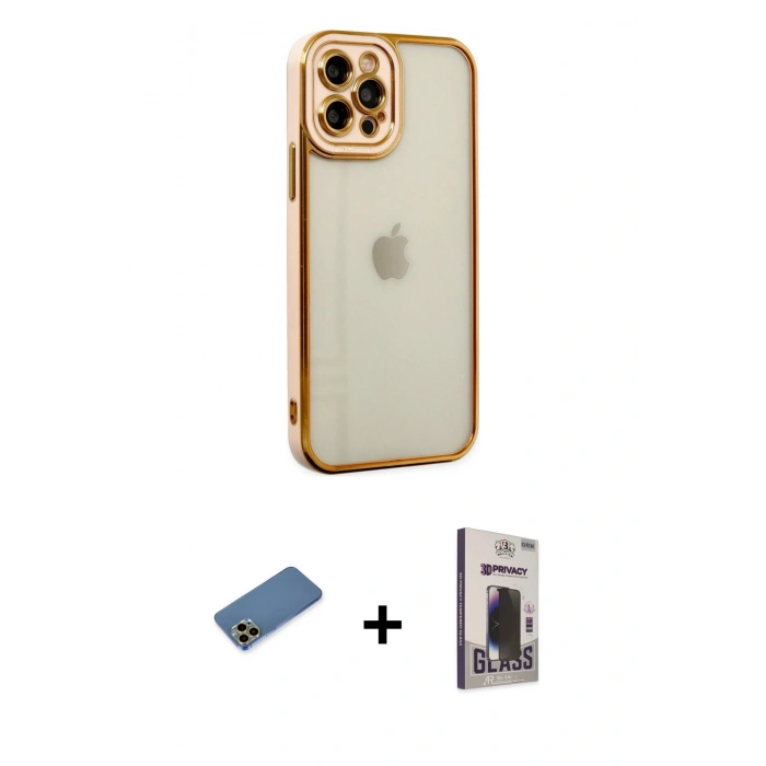 MARSİLYAN™- iPhone 12 Pro Max Kılıf Çekirdek Klasik Serisi - Siyah Bilvis Hayalet Cam Ekran Koruyucu + Shine Kamera Lens Koruma Cam - GD