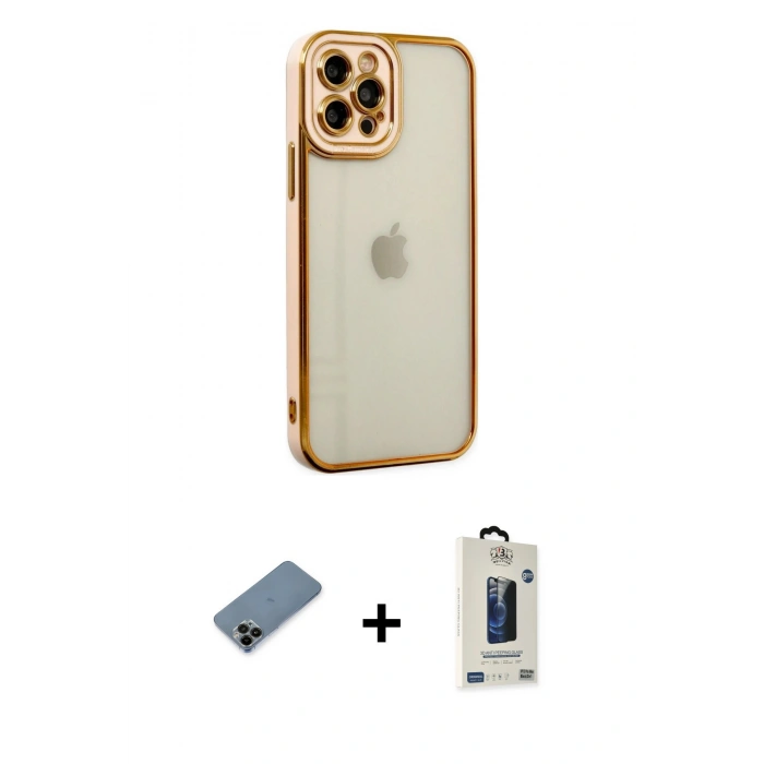 MARSİLYAN™- iPhone 12 Pro Max Kılıf Çekirdek Klasik Serisi - Siyah Bilvis Hayalet Cam Ekran Koruyucu + Shine Kamera Lens Koruma Cam - SH