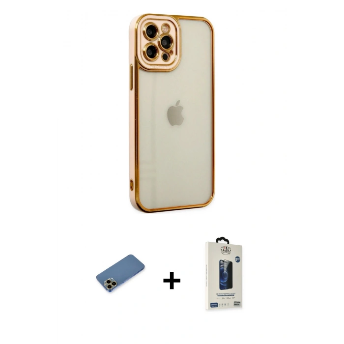 MARSİLYAN™- iPhone 12 Pro Max Kılıf Çekirdek Klasik Serisi - Siyah Bilvis Hayalet Cam Ekran Koruyucu + Shine Kamera Lens Koruma Cam - GD