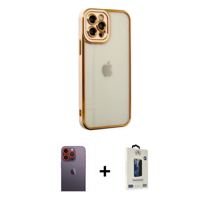 MARSİLYAN™- iPhone 12 Pro Max Kılıf Çekirdek Klasik Serisi - Siyah Bilvis Hayalet Cam Ekran Koruyucu + Neon Fosforlu Kamera Lens - TU