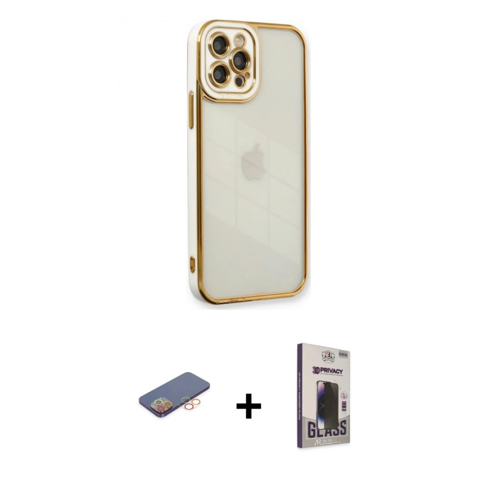MARSİLYAN™- iPhone 12 Pro Max Kılıf Çekirdek Klasik Serisi - Siyah Bilvis Hayalet Cam Ekran Koruyucu + Renkli Kamera Lens Koruma Cam - TU