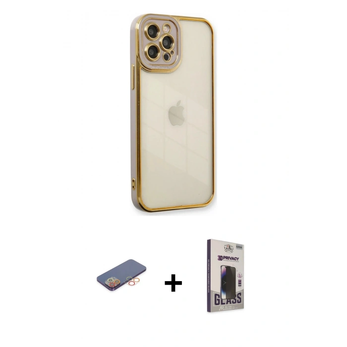 MARSİLYAN™- iPhone 12 Pro Max Kılıf Çekirdek Klasik Serisi - Siyah Bilvis Hayalet Cam Ekran Koruyucu + Renkli Kamera Lens Koruma Cam - TU