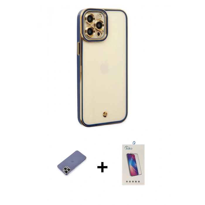 MARSİLYAN™- iPhone 12 Pro Max Kılıf Çekirdek Klasik Serisi - Siyah Joko 5D Cam + Metal Kamera Lens Koruma Cam - GD