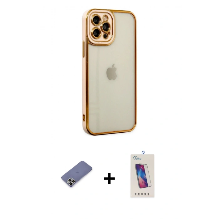 MARSİLYAN™- iPhone 12 Pro Max Kılıf Çekirdek Klasik Serisi - Siyah Joko 5D Cam + Metal Kamera Lens Koruma Cam - GD