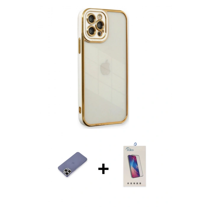 MARSİLYAN™- iPhone 12 Pro Max Kılıf Çekirdek Klasik Serisi - Siyah Joko 5D Cam + Metal Kamera Lens Koruma Cam - GD