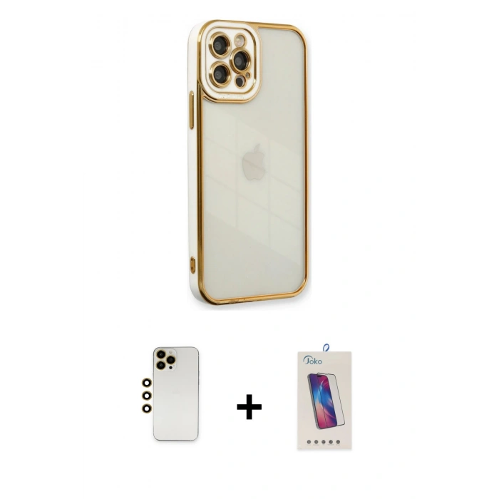 MARSİLYAN™- iPhone 12 Pro Max Kılıf Çekirdek Klasik Serisi - Siyah Joko 5D Cam + Shine Kamera Lens - GD