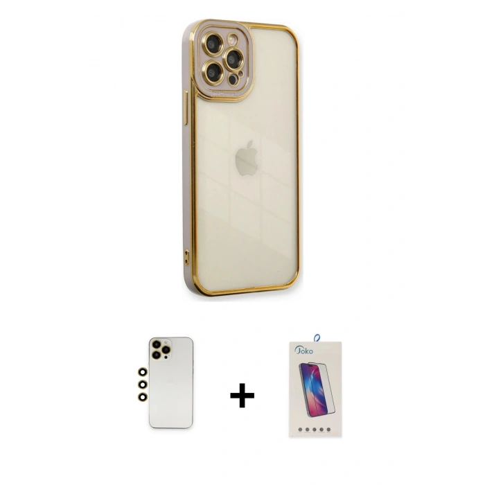 MARSİLYAN™- iPhone 12 Pro Max Kılıf Çekirdek Klasik Serisi - Siyah Joko 5D Cam + Shine Kamera Lens - GD