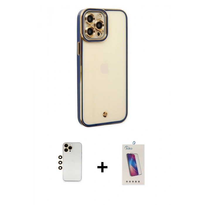 MARSİLYAN™- iPhone 12 Pro Max Kılıf Çekirdek Klasik Serisi - Siyah Joko 5D Cam + Shine Kamera Lens - GD