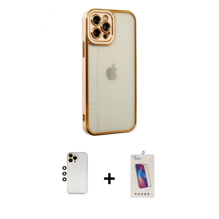MARSİLYAN™- iPhone 12 Pro Max Kılıf Çekirdek Klasik Serisi - Siyah Joko 5D Cam + Shine Kamera Lens - GD