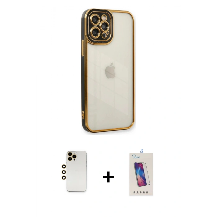 MARSİLYAN™- iPhone 12 Pro Max Kılıf Çekirdek Klasik Serisi - Siyah Joko 5D Cam + Shine Kamera Lens - GD