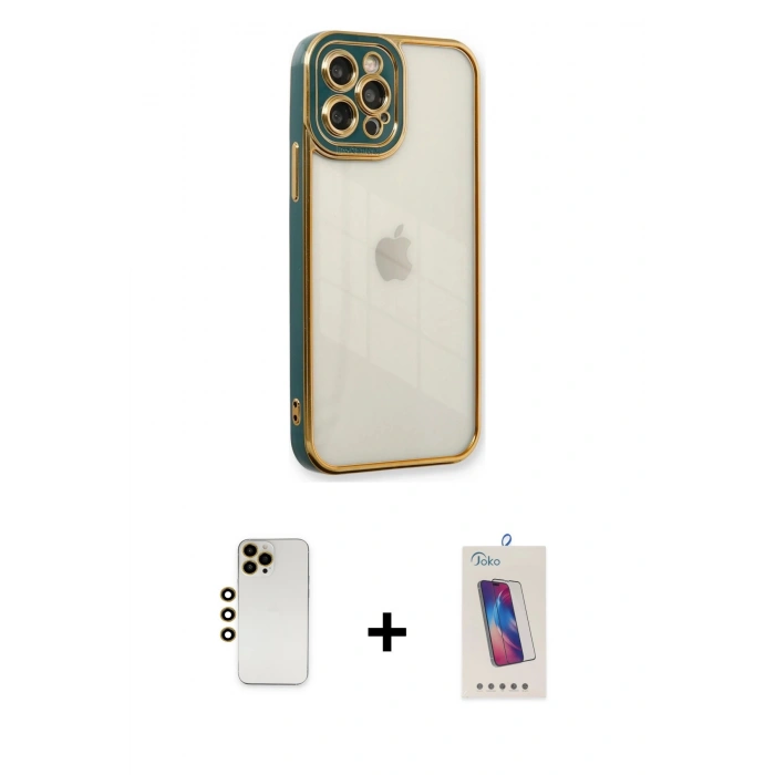 MARSİLYAN™- iPhone 12 Pro Max Kılıf Çekirdek Klasik Serisi - Siyah Joko 5D Cam + Shine Kamera Lens - GD