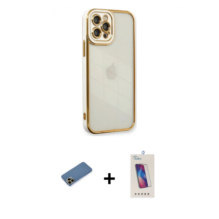 MARSİLYAN™- iPhone 12 Pro Max Kılıf Çekirdek Klasik Serisi - Siyah Joko 5D Cam + Shine Kamera Lens Koruma Cam - GD