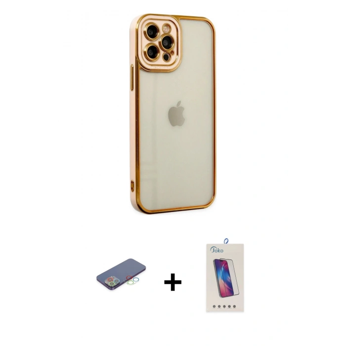 MARSİLYAN™- iPhone 12 Pro Max Kılıf Çekirdek Klasik Serisi - Siyah Joko 5D Cam + Renkli Kamera Lens Koruma Cam - MI