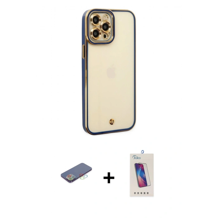 MARSİLYAN™- iPhone 12 Pro Max Kılıf Çekirdek Klasik Serisi - Siyah Joko 5D Cam + Renkli Kamera Lens Koruma Cam - MI