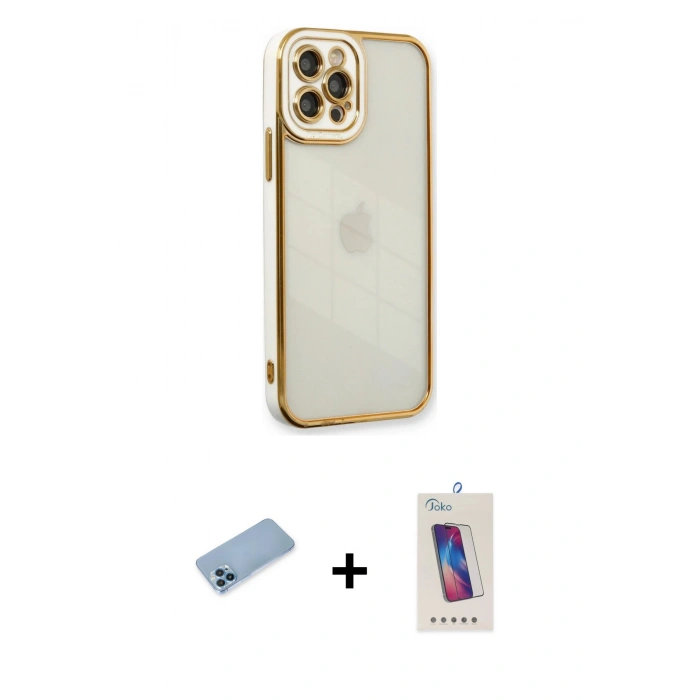 MARSİLYAN™- iPhone 12 Pro Max Kılıf Çekirdek Klasik Serisi - Siyah Joko 5D Cam + Shine Kamera Lens Koruma Cam - MI