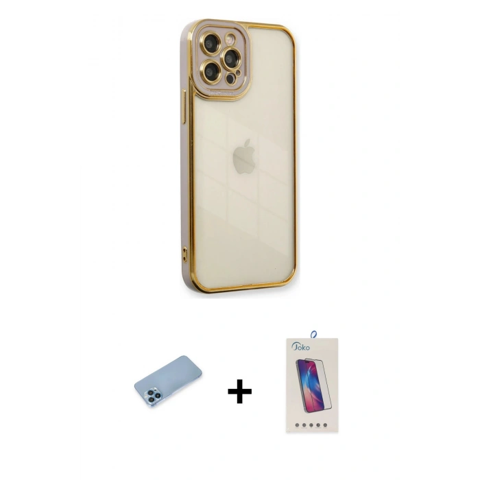 MARSİLYAN™- iPhone 12 Pro Max Kılıf Çekirdek Klasik Serisi - Siyah Joko 5D Cam + Shine Kamera Lens Koruma Cam - MI