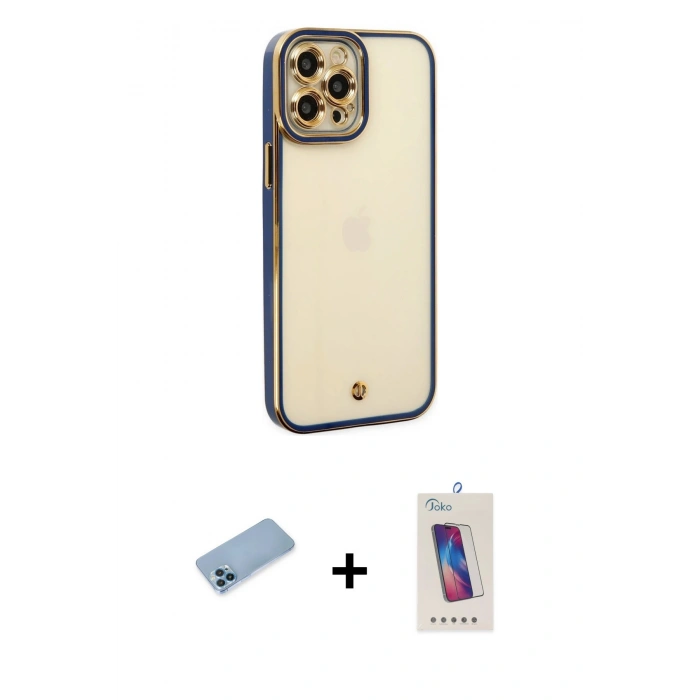 MARSİLYAN™- iPhone 12 Pro Max Kılıf Çekirdek Klasik Serisi - Siyah Joko 5D Cam + Shine Kamera Lens Koruma Cam - MI
