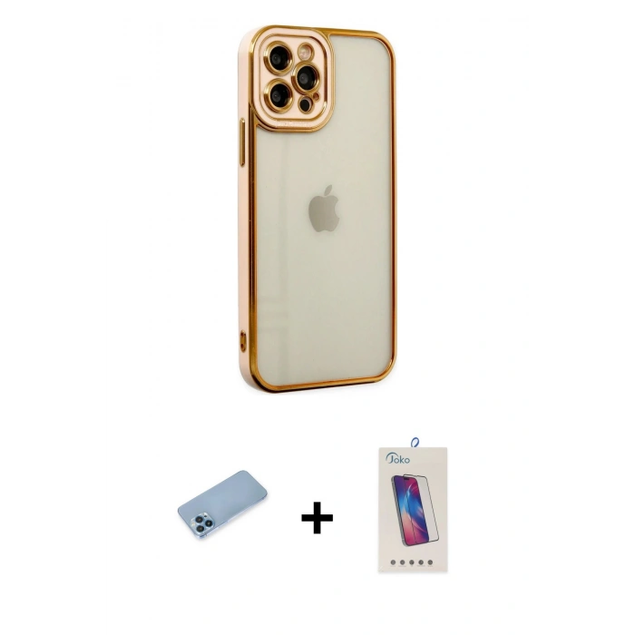 MARSİLYAN™- iPhone 12 Pro Max Kılıf Çekirdek Klasik Serisi - Siyah Joko 5D Cam + Shine Kamera Lens Koruma Cam - MI