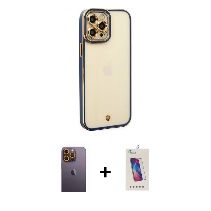 MARSİLYAN™- iPhone 12 Pro Max Kılıf Çekirdek Klasik Serisi - Siyah Joko 5D Cam + Neon Fosforlu Kamera Lens - SI
