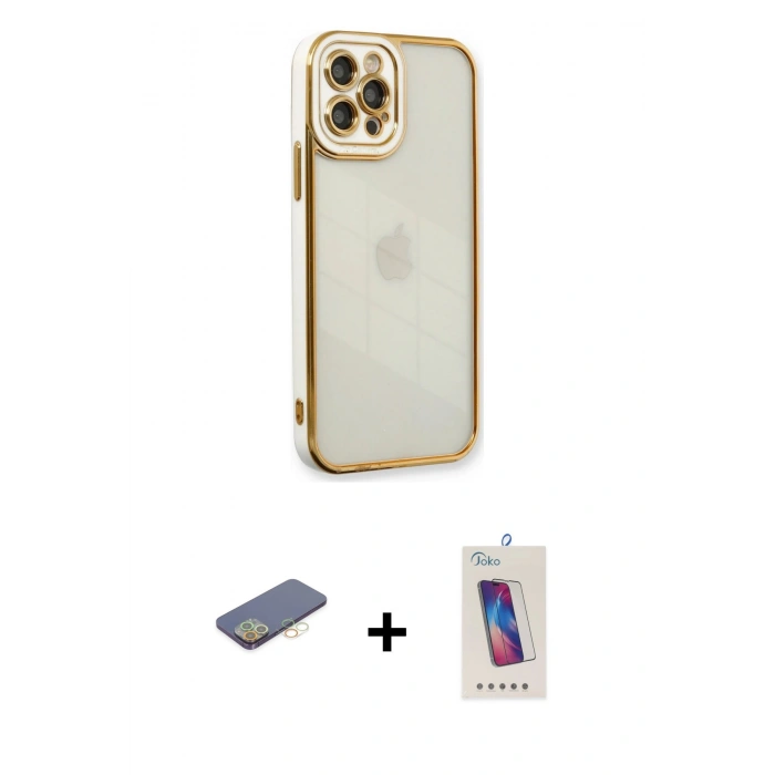 MARSİLYAN™- iPhone 12 Pro Max Kılıf Çekirdek Klasik Serisi - Siyah Joko 5D Cam + Renkli Kamera Lens Koruma Cam - SI
