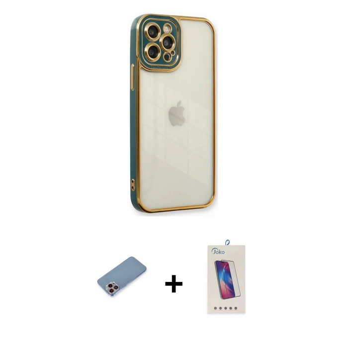 MARSİLYAN™- iPhone 12 Pro Max Kılıf Çekirdek Klasik Serisi - Siyah Joko 5D Cam + Shine Kamera Lens Koruma Cam - PE