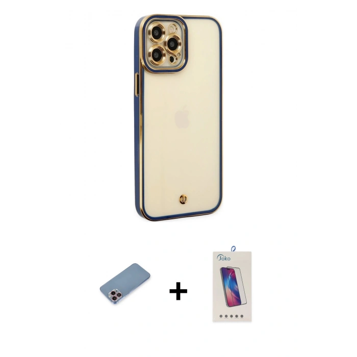 MARSİLYAN™- iPhone 12 Pro Max Kılıf Çekirdek Klasik Serisi - Siyah Joko 5D Cam + Shine Kamera Lens Koruma Cam - PE