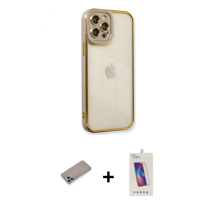 MARSİLYAN™- iPhone 12 Pro Max Kılıf Çekirdek Klasik Serisi - Siyah Joko 5D Cam + Shine Kamera Lens Koruma Cam - SABE