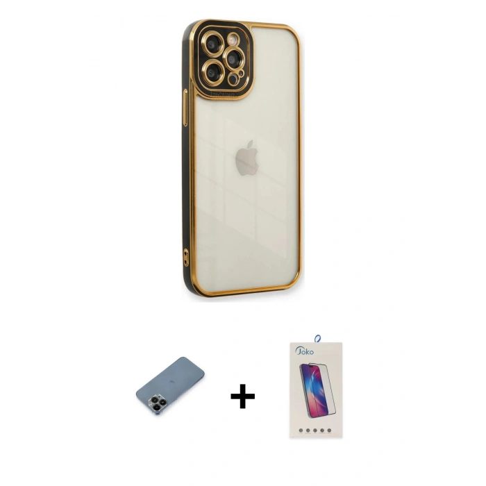 MARSİLYAN™- iPhone 12 Pro Max Kılıf Çekirdek Klasik Serisi - Siyah Joko 5D Cam + Shine Kamera Lens Koruma Cam - SH