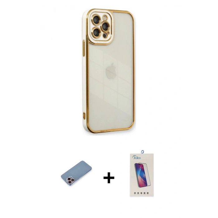 MARSİLYAN™- iPhone 12 Pro Max Kılıf Çekirdek Klasik Serisi - Siyah Joko 5D Cam + Shine Kamera Lens Koruma Cam - PE