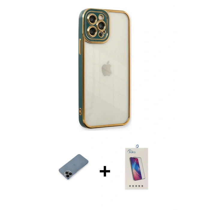 MARSİLYAN™- iPhone 12 Pro Max Kılıf Çekirdek Klasik Serisi - Siyah Joko 5D Cam + Shine Kamera Lens Koruma Cam - SH