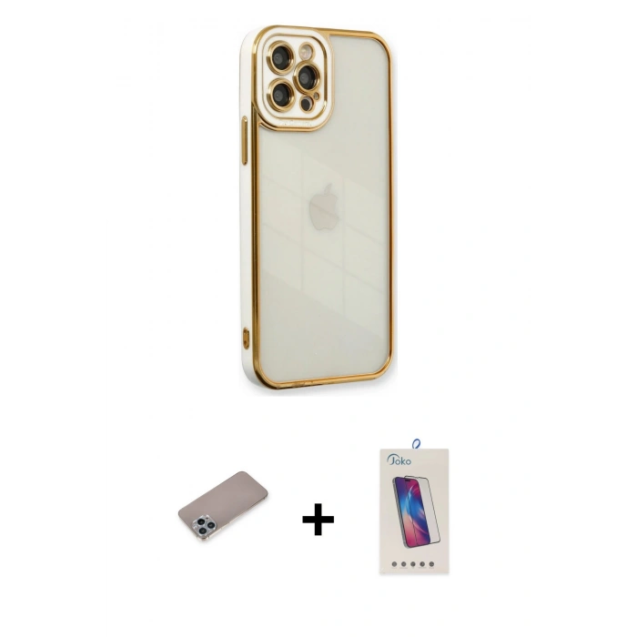 MARSİLYAN™- iPhone 12 Pro Max Kılıf Çekirdek Klasik Serisi - Siyah Joko 5D Cam + Shine Kamera Lens Koruma Cam - SABE