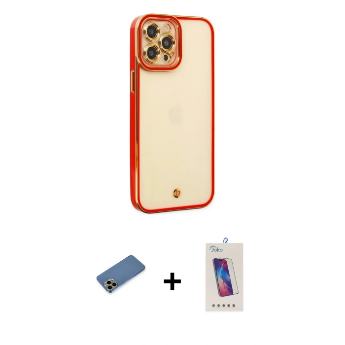 MARSİLYAN™- iPhone 12 Pro Max Kılıf Çekirdek Klasik Serisi - Siyah Joko 5D Cam + Shine Kamera Lens Koruma Cam - GD