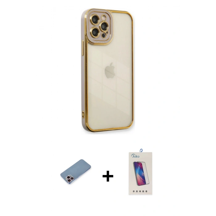 MARSİLYAN™- iPhone 12 Pro Max Kılıf Çekirdek Klasik Serisi - Siyah Joko 5D Cam + Shine Kamera Lens Koruma Cam - PE