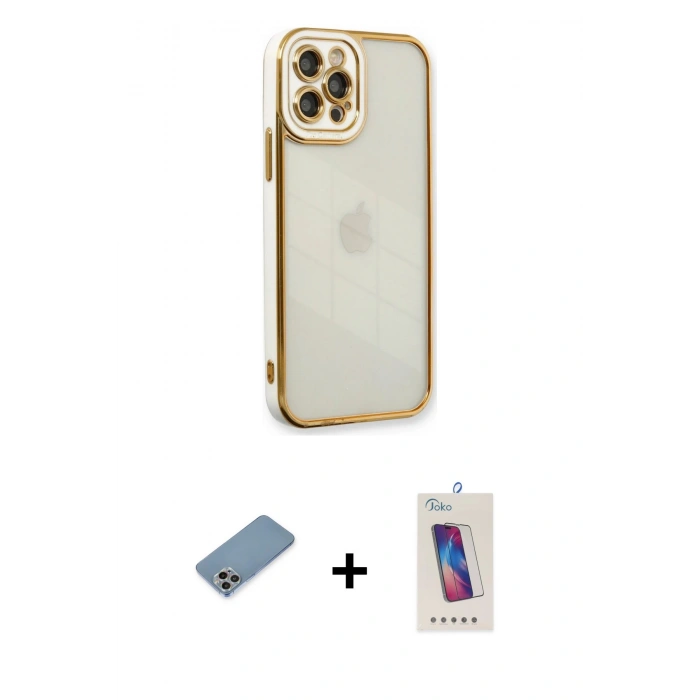 MARSİLYAN™- iPhone 12 Pro Max Kılıf Çekirdek Klasik Serisi - Siyah Joko 5D Cam + Shine Kamera Lens Koruma Cam - GI