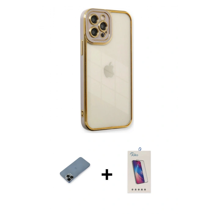 MARSİLYAN™- iPhone 12 Pro Max Kılıf Çekirdek Klasik Serisi - Siyah Joko 5D Cam + Shine Kamera Lens Koruma Cam - SH