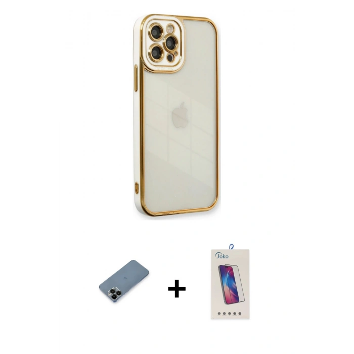 MARSİLYAN™- iPhone 12 Pro Max Kılıf Çekirdek Klasik Serisi - Siyah Joko 5D Cam + Shine Kamera Lens Koruma Cam - SH