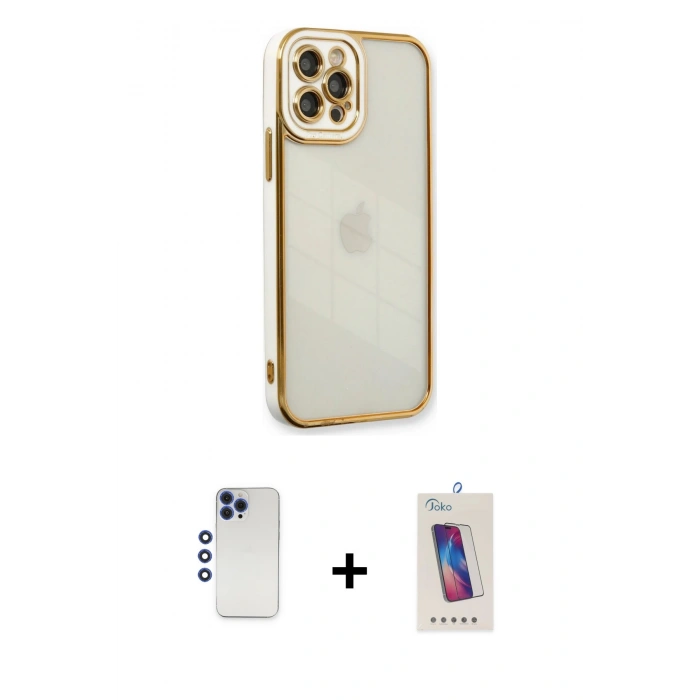 MARSİLYAN™- iPhone 12 Pro Max Kılıf Çekirdek Klasik Serisi - Siyah Joko 5D Cam + Shine Kamera Lens - LT
