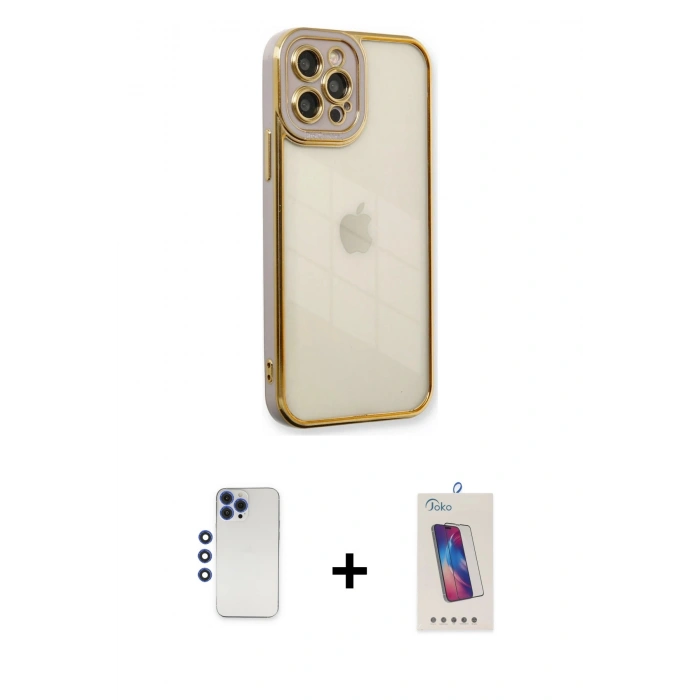 MARSİLYAN™- iPhone 12 Pro Max Kılıf Çekirdek Klasik Serisi - Siyah Joko 5D Cam + Shine Kamera Lens - LT