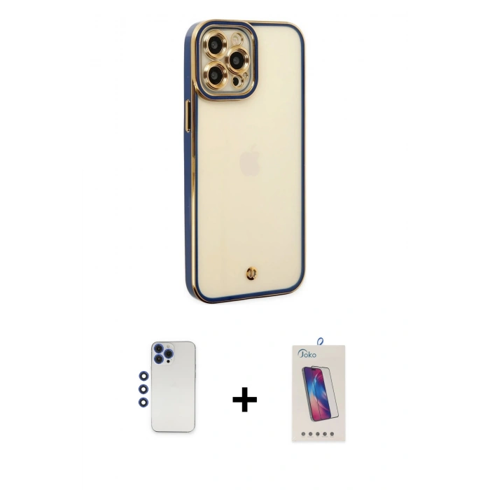 MARSİLYAN™- iPhone 12 Pro Max Kılıf Çekirdek Klasik Serisi - Siyah Joko 5D Cam + Shine Kamera Lens - LT
