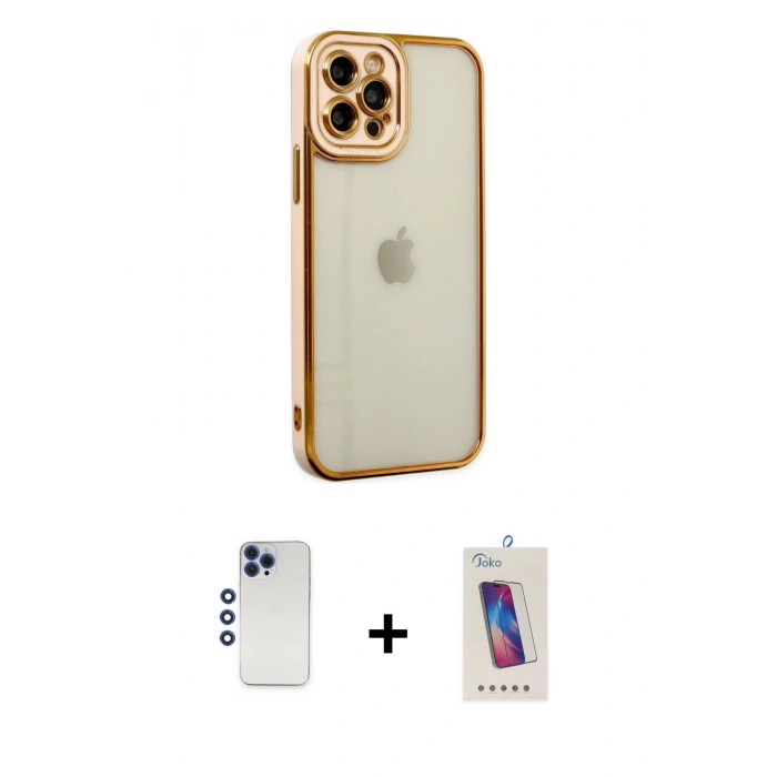 MARSİLYAN™- iPhone 12 Pro Max Kılıf Çekirdek Klasik Serisi - Siyah Joko 5D Cam + Shine Kamera Lens - LT